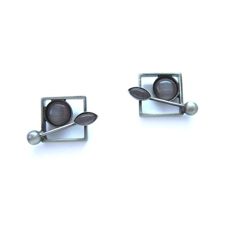 Square Silvertone Purple Acrylic Stone Stud Earrings - Click Image to Close